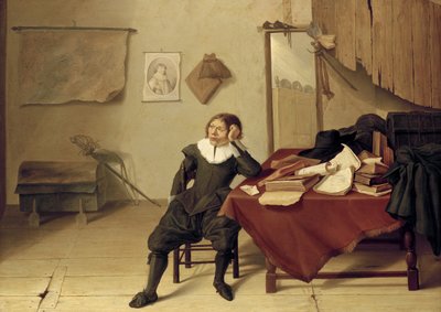 Interno di una stanza con un uomo seduto a un tavolo da Jan Davidsz de Heem