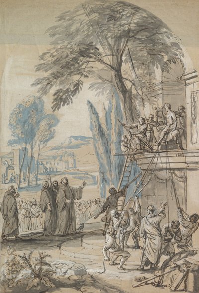 Benedetto da Norcia ordina la distruzione del tempio di Apollo a Monte..., metà XVII-inizio XVIII sec. da Jan Erasmus Quellinus