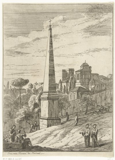 Paesaggio italianizzante con obelisco e vista sulla città da Jan Frans van Bloemen