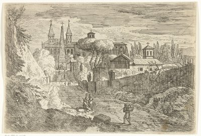 Paesaggio italianizzante con viaggiatori presso mura cittadine da Jan Frans van Bloemen