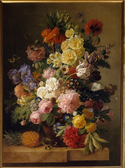 Fiori su una console di marmo con un ananas da Jan Frans van Dael
