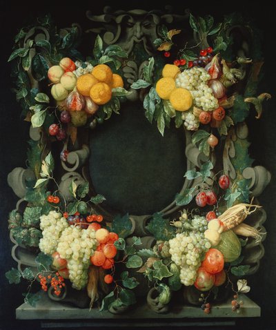 Ghirlanda di frutta intorno a una nicchia vuota da Jan Frans van Son