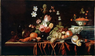 Natura morta con frutta, fiori e gamberi da Jan Frans van Son