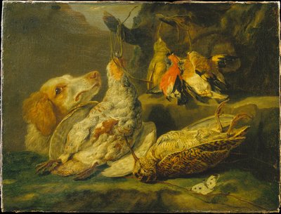Stillleben mit Jagdhund und totem Geflügel da Jan Fyt