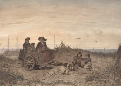 Famiglia di Pescatori sulla Spiaggia, la Madre e uno dei Bambini Seduti in un Carro da Jan Gerard Smits