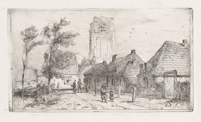 Veduta del villaggio con campanile da Jan Gerard Smits