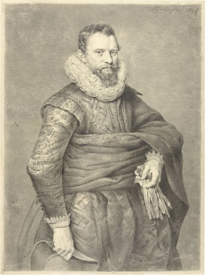 Ritratto di un uomo con guanti e cappello in mano, verso destra da Jan Gerard Waldorp