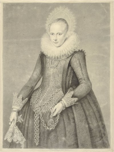 Ritratto di una donna con guanti e collana con supporto per una pietra bezoar (?) da Jan Gerard Waldorp