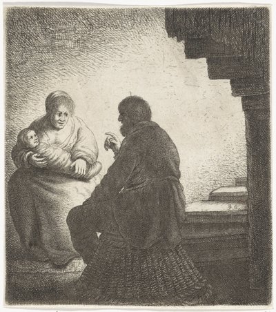 Famiglia seduta presso una scala a chiocciola da Jan Gillisz. van Vliet