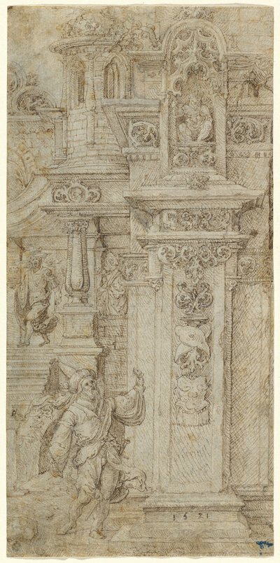 Due re e una donna che lasciano un palazzo elaborato da Jan Gossaert