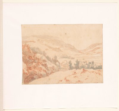 Paesaggio collinare con vista su un villaggio da Jan Griffier (I)