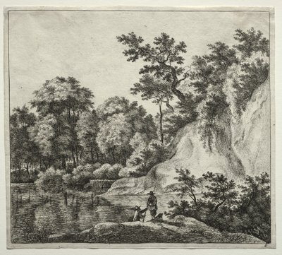 La roccia bagnata dal fiume da Jan Hackaert
