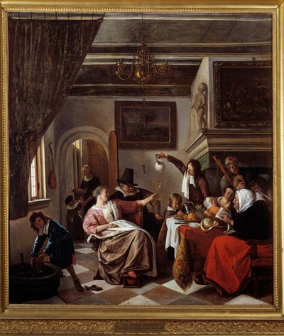 Come cantano i vecchi, cinguettano i piccoli Dipinto di Jan Steen (1626-1679) 1663 Montpellier, Museo Fabre da Jan Havicksz. Steen