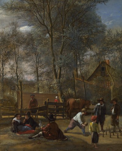 Giocatori di birilli fuori da una locanda, c.1660-63 da Jan Havickszoon Steen