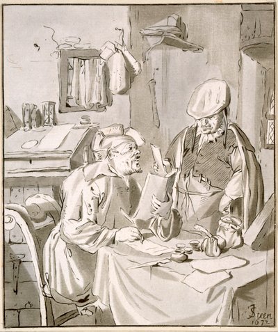 Due uomini che discutono di denaro in un ufficio, 1672, copiato da Cornelis Ploos van Amstel (1726-98) o Christian Josi (c.1765-1828) da Jan Havickszoon Steen