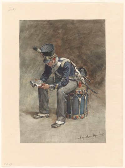 Tamburino di fanteria seduto e leggente da Jan Hoynck van Papendrecht