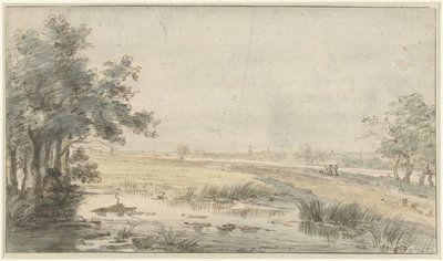 Paesaggio con un pescatore sulla riva da Jan Hulswit