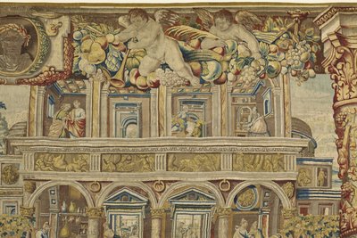 (dettaglio) del palazzo e angelo musicista da Vertumno e Pomona da Jan II Raes