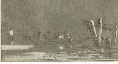 Barca a remi con figure su un fiume da Jan Izaak van Mansvelt