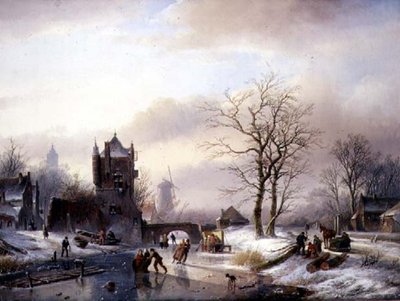 Pattinatori su un fiume ghiacciato da Jan Jacob Spohler