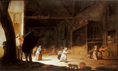 Un mascherato che spaventa i bambini in un fienile da Jan Jansz van Buesem