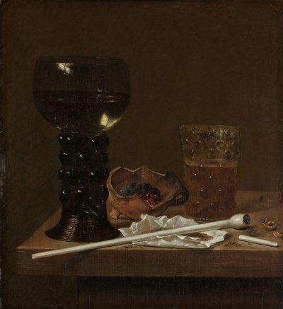 Natura morta con Roemer, bicchiere di birra e pipa da Jan Jansz. van de Velde (III)