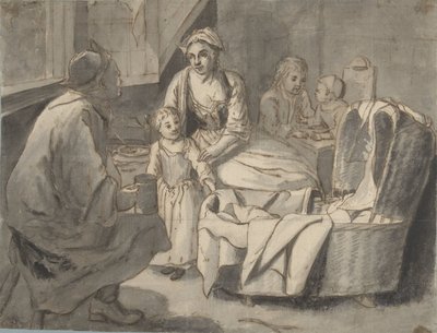 Interno con una famiglia con bambini da Jan Josef Horemans (II) (possibly)