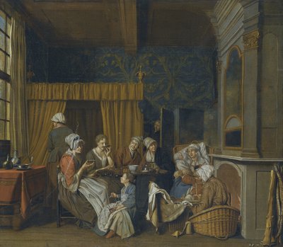 Una famiglia che prende il tè mentre celebra la nascita di gemelli da Jan Josef Horemans the Younger
