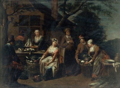 Un gruppo di contadini, verdure e frutta da Jan Josef the Elder Horemans