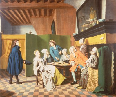 Le visite del dottore - Un proverbio olandese: Il dottore ispeziona la salute generale del suo paziente (uno di un set di quattro) da Jan Josef the Elder Horemans