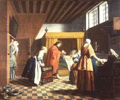 Le visite del dottore - Un proverbio olandese: Il dottore è raffigurato come Cristo (uno di un set di quattro) da Jan Josef the Elder Horemans