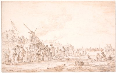 Paesaggio costiero con una balena arenata da Jan Josefsz van Goyen
