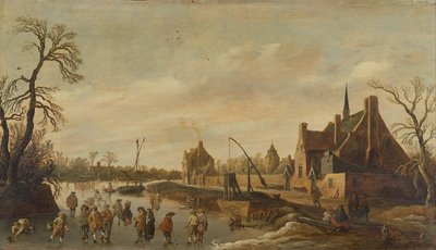 Paesaggio fluviale ghiacciato con pattinatori da Jan Josephsz van Goyen