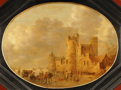 Pattinatori davanti a un castello medievale ... da Jan Josephsz van Goyen
