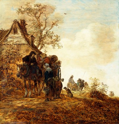 Contadini in un carro vicino a un cottage da Jan Josephsz van Goyen