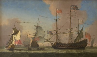 Navi da guerra inglesi in mare con una brezza fresca da Jan Karel Donatus van Beecq