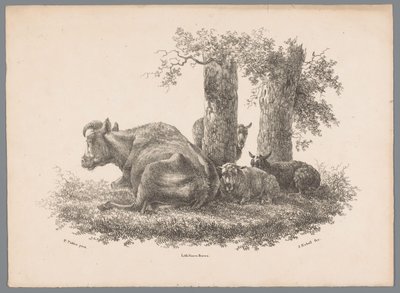 Una mucca e tre pecore (Studi di animali di J. Kobell da Paul Potter Nr. 1) da Jan Kobell (III)