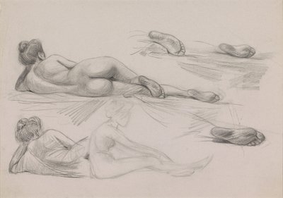 Foglio di schizzi con studi di una donna nuda con capelli raccolti da Jan Kuyper
