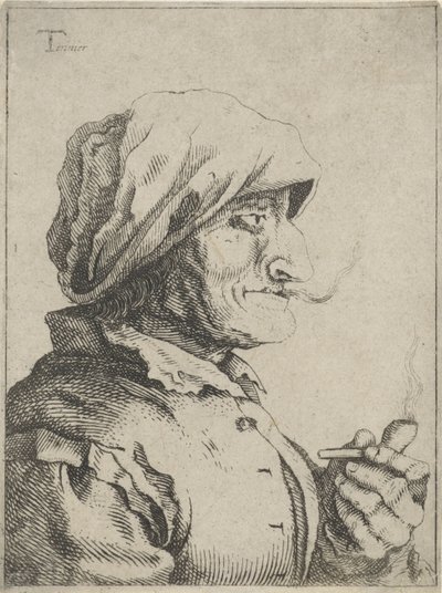 Vecchia donna che fuma una pipa da Jan Lauwryn Krafft (I) (possibly)