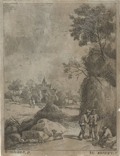 Paesaggio con viaggiatori e due pastori da Jan Lauwryn Krafft (I)