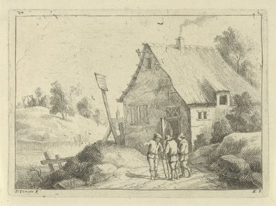 Uomini che parlano davanti a una casa da Jan Lauwryn Krafft (I)