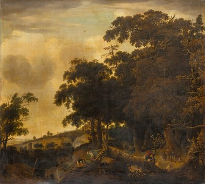 Paesaggio boscoso con taglialegna da Jan Looten