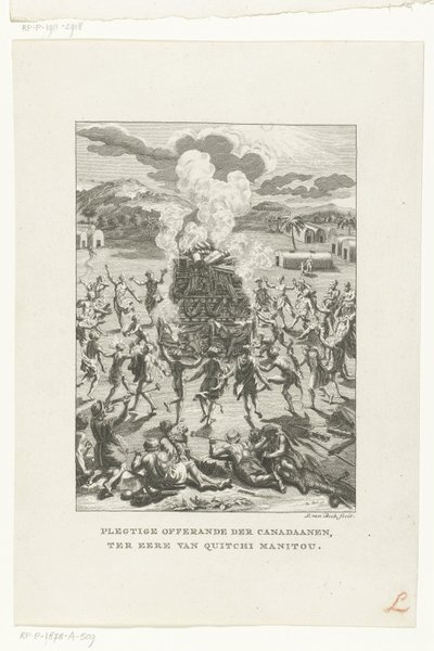 Abitanti originali del Canada offrono a Gitche Manitou (Plegtige offerande der Canadaanen, ter eere di Quitchi Manitou, Religioni) da Jan Lucas van der Beek