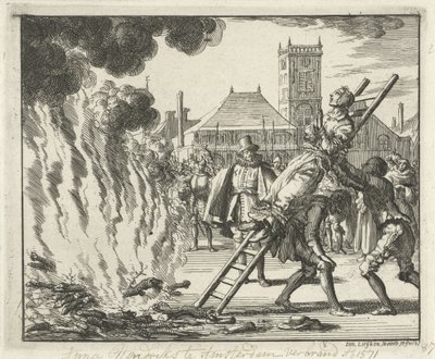 Anneken Hendriks, legata a una scala, bruciata ad Amsterdam, 1571, 1685 da Jan Luyken