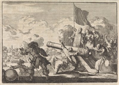 Assedio di Groningen con un cannone benedetto da sei monaci, 1672 da Jan Luyken