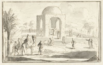 Vista di una moschea o tempio nel deserto da Jan Luyken