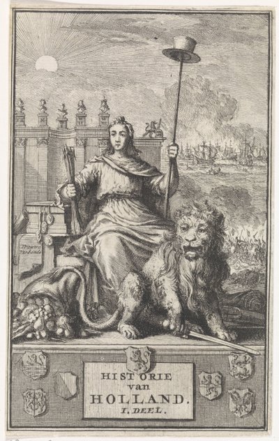 Vergine Olandese (pagina del titolo per: F. de la Neuville, Historie van Holland dl. I, 1704) da Jan Luyken