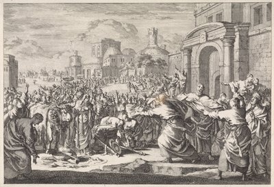 Gli abitanti di Listra vogliono sacrificare buoi ai due apostoli da Jan Luyken