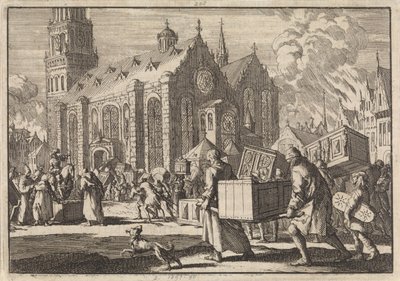 Gli abitanti di Spira portano fiduciosi i loro mobili al Duomo dove vengono poi bruciati dal generale francese Monclar, 1689 da Jan Luyken