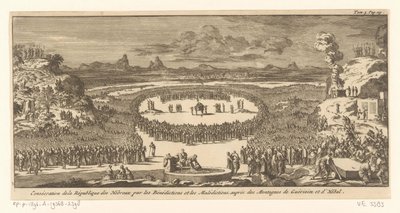 Israeliti offrono sacrifici di bruciatura e di pace sui monti Ebal e Gerizim (Consécration de la Republique des Hébreux par les Bénédictions et les Malédictions, auprés des Montagnes de Guérizim et d